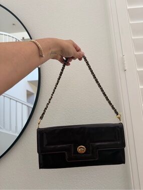 Classic Black Patent Shoulder Bag with Chain Strap